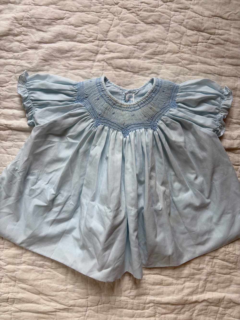Vintage Feltman Bros Light Blue Smocked dress, 0-3 months